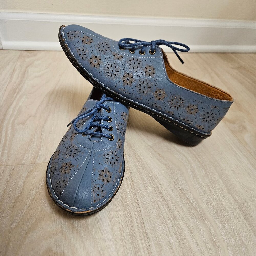 Leather Women Shoes, Blue, size 38, Lightweight, Comfortable
